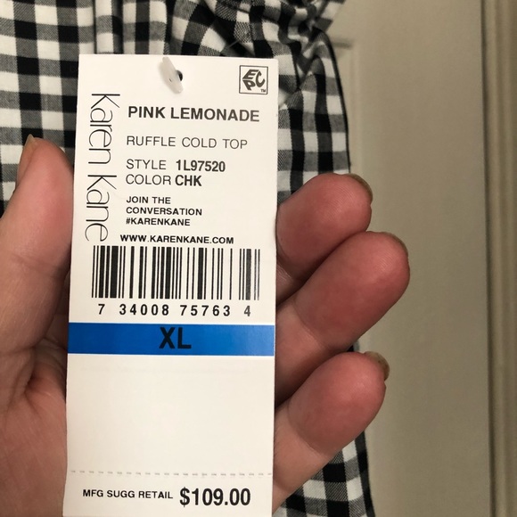 NWT Gingham black and white open shoulder top. - Picture 3 of 3